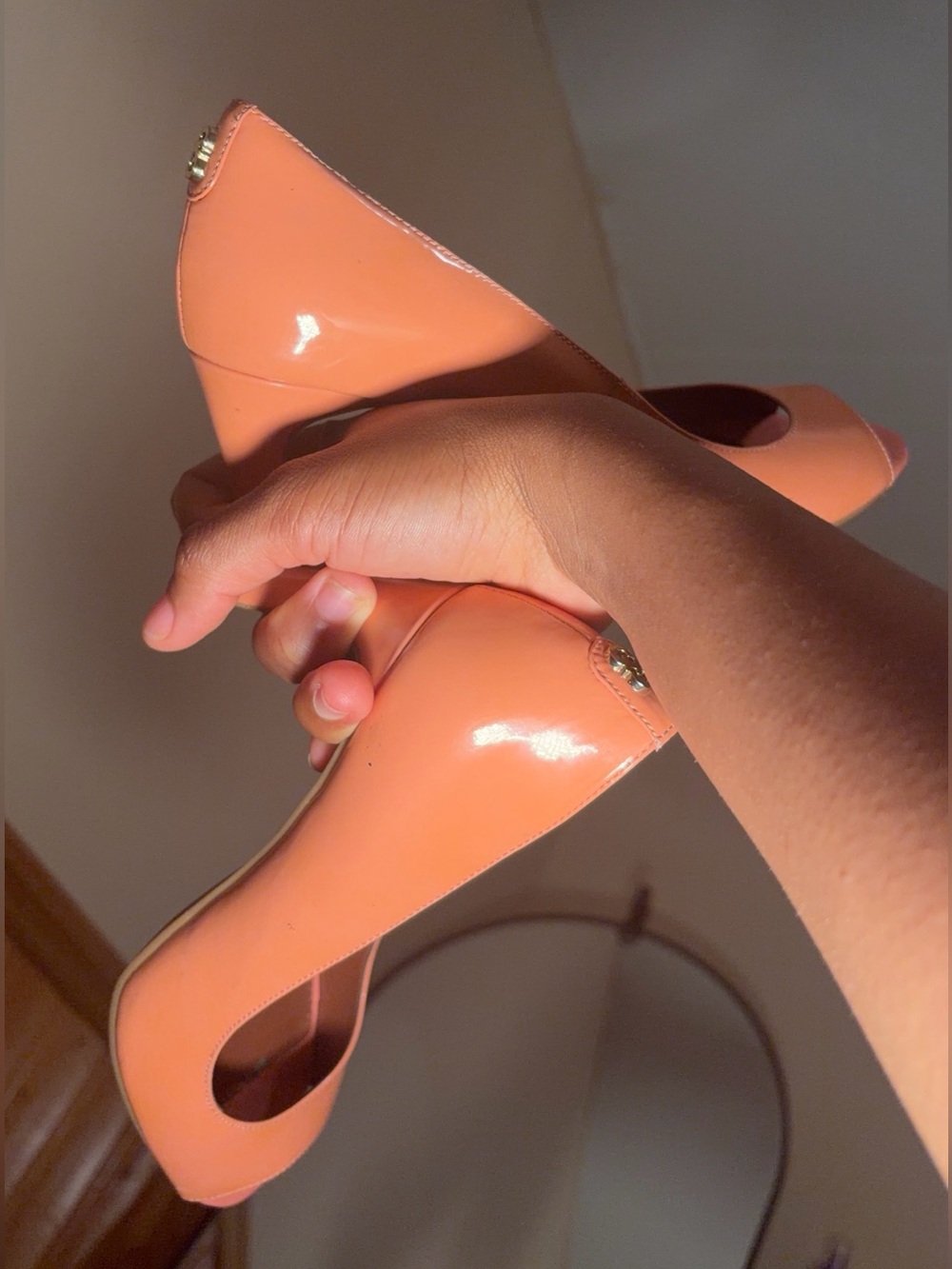 Cole Haan Peach Patent Open-Toe Stiletto Heels